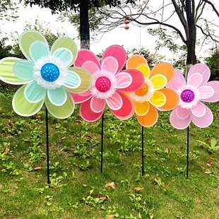 双层布艺葵花风车户外儿童玩具庭院装 扮景区摆摊广告活动道具礼品