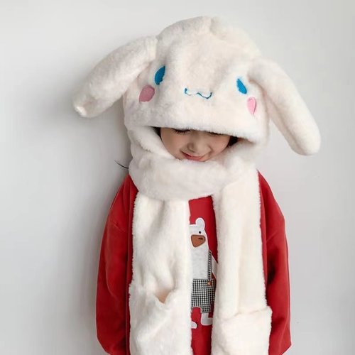 儿童围巾一体季兔耳朵会动三件套