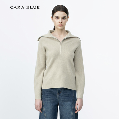 喀啦CARABLUE 休闲简约百搭翻领设计针织衫KB243MKR0005