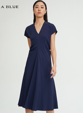 cara blue 喀啦 连衣裙 气质修身通勤显瘦V领KB221MWO0020