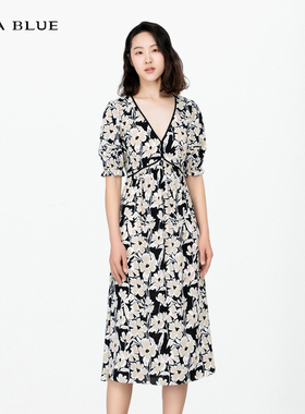 喀啦CARABLUE 时尚通勤修身百搭V领连衣裙 KB231MWO0036
