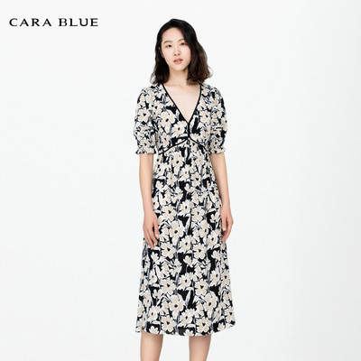 喀啦CARABLUE 时尚通勤修身百搭V领连衣裙 KB231MWO0036