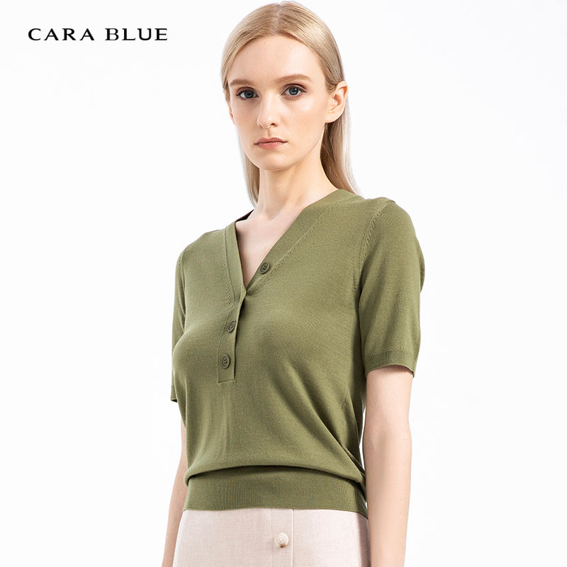 喀啦CARABLUE时尚舒适V领针织衫