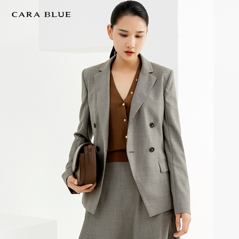 cara blue 喀啦 女西装上衣 气质经典通勤百搭格纹KB223MWJ0001