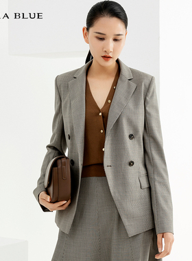 cara blue 喀啦 女西装上衣 气质经典通勤百搭格纹KB223MWJ0001