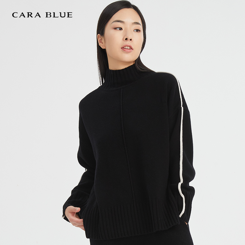 cara blue 喀啦 女针织衫 休闲时尚撞色条纹舒适高领KC213PKR0011