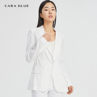 喀啦CARABLUE时尚休闲通勤简约条纹修身西服女上衣KB201MWJ0113
