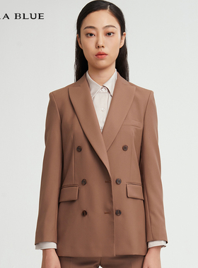 cara blue 喀啦 上衣 女装时尚通勤双排扣修身女西服KC223MWJ0103