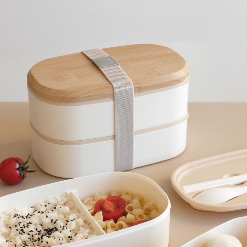 竹木纹理双层饭盒可加热