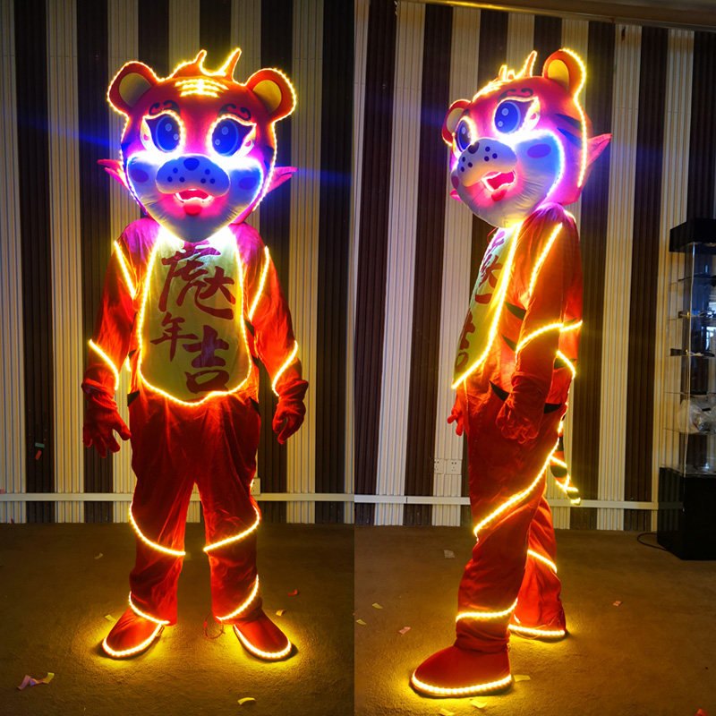 发光卡通虎LED发光龙卡通公仔服熊猫人偶服巡游表演酒吧KTV气氛
