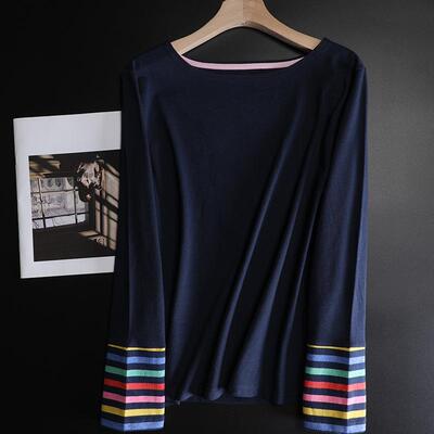 吸睛薄纯棉女英伦风长袖条纹拼接