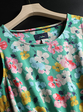 大高个加长绿色大花朵无袖背心连衣裙女夏薄款无袖碎花吊带裙长款