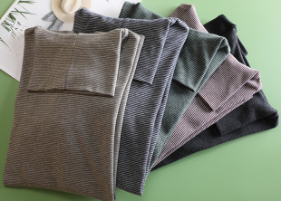 基础款柔软 黑色细条纹高领打底衫女大码纯棉磨毛长袖t恤上衣春秋