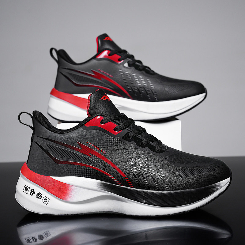 冬季男鞋皮面防水碳板运动鞋青少年大码中考体育专用超轻跑步鞋男