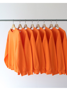 2020春秋季橘色橙色桔色汽水色圆领纯棉套头卫衣男女bf风宽松韩版