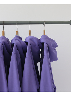 秋季薄款纯棉 中紫色香芋紫 紫色卫衣连帽男 女 宽松大码bf风OS风