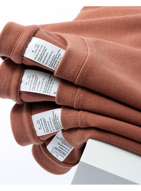 高端夏季复古重磅275克土红色赭石色纯棉圆领短袖T恤男女青年日常