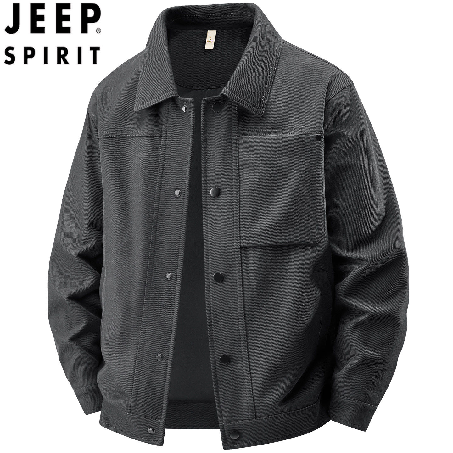 JEEP吉普翻领夹克衫男士青中年行政宽松商务休闲外套复古春秋上衣