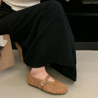 Sheepskin version genuine leather perforated mesh sandals for women in summer, one-shoulder buckle, round toe, flat, shallow toe, Mary Jane single shoe trend thumbnail 2