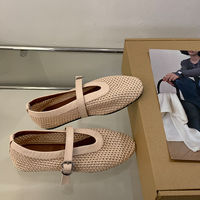 Sheepskin version genuine leather perforated mesh sandals for women in summer, one-shoulder buckle, round toe, flat, shallow toe, Mary Jane single shoe trend thumbnail 8