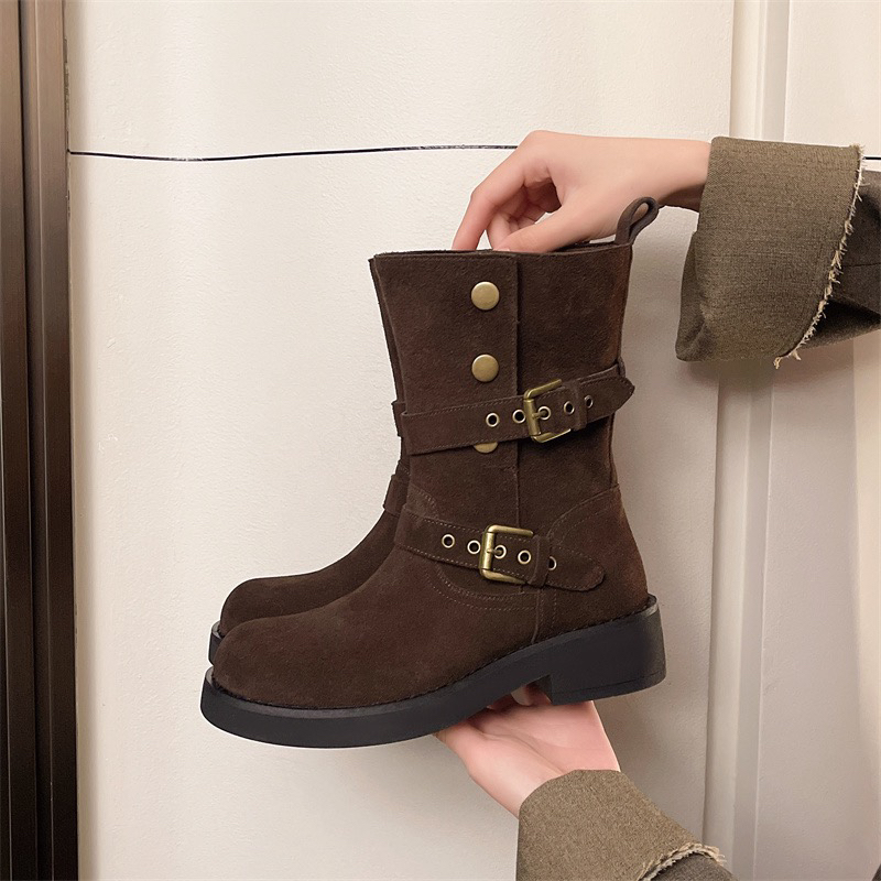 皮带扣美拉德翻折两穿厚底短靴女2025新款秋冬复古显瘦增高马丁靴