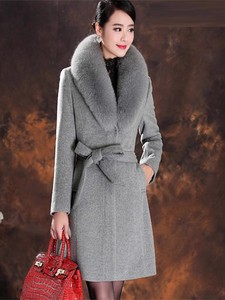 2023真狐狸毛领羊绒大衣女新款修身中长小个子毛呢加厚大衣外套