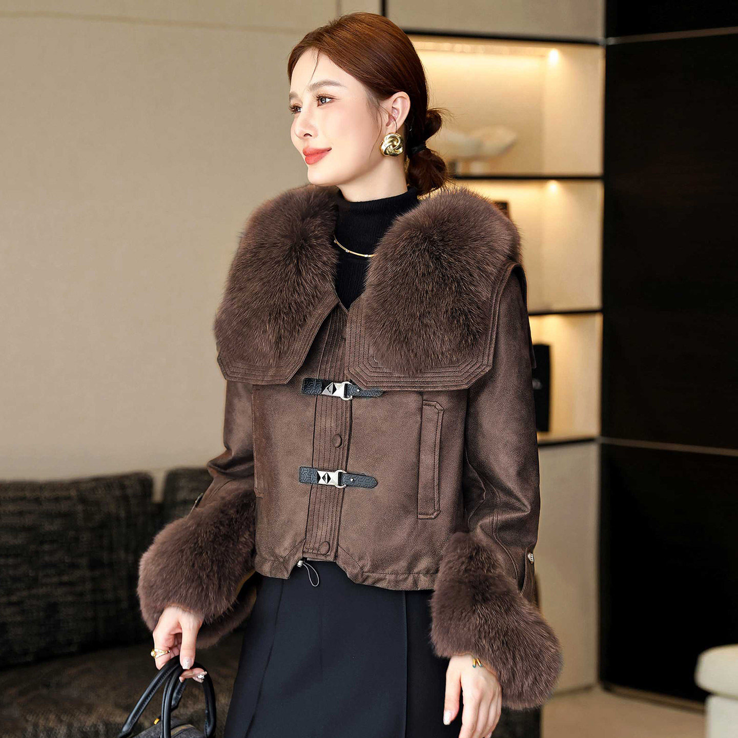 正品鹅绒羽绒服服女狐狸毛领外套