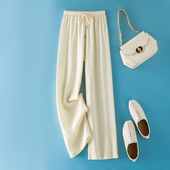 白色垂感薄女裤 正品 丝绸长裤 新款 子 双绉重磅真丝桑蚕丝休闲阔腿裤