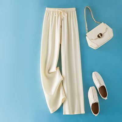 真丝桑蚕丝高腰阔腿长裤白色黑色