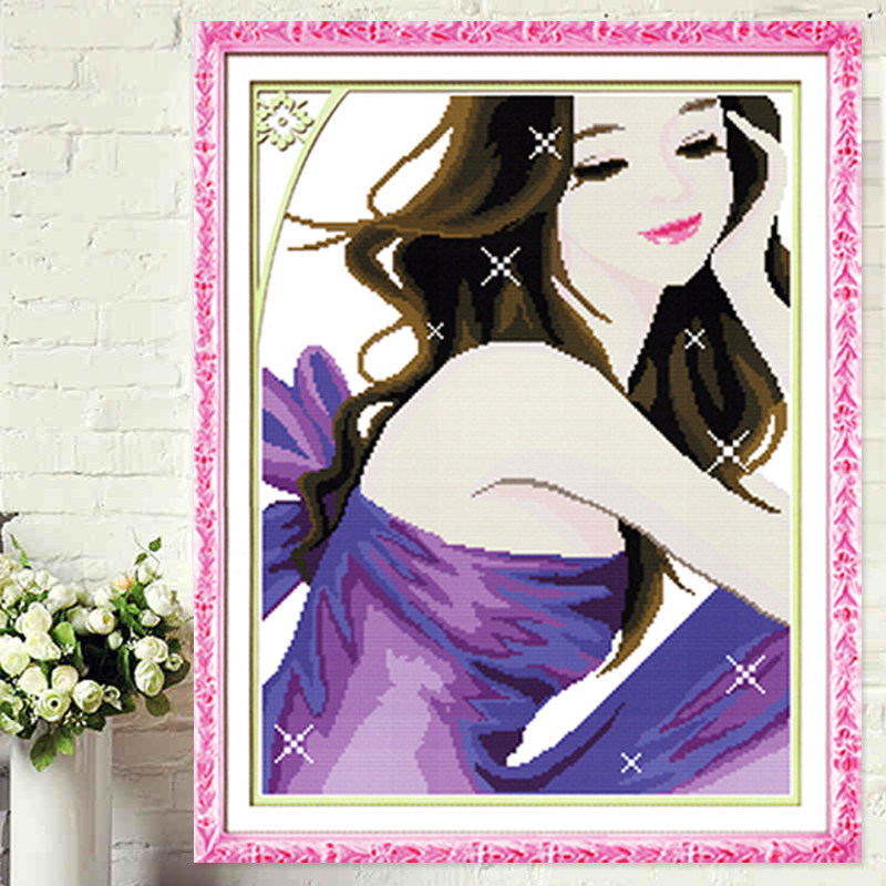 十字绣紫韵2022新款线绣小幅小件简单客厅卧室卡通小女孩人物挂画