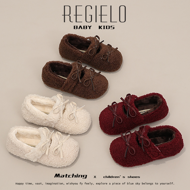 女童毛毛鞋外穿2024冬季新款