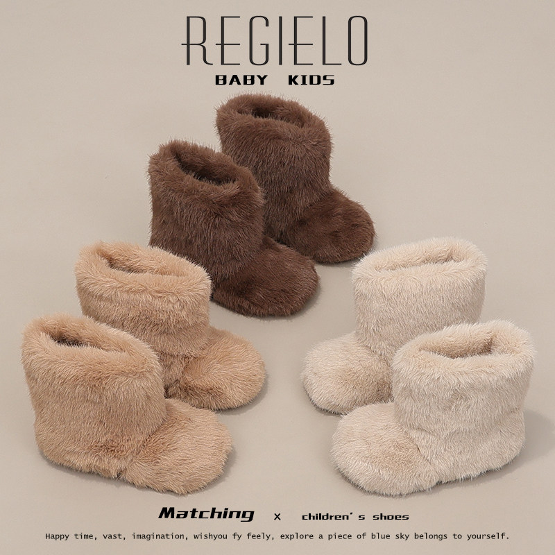 女童毛毛短靴2024冬季新款
