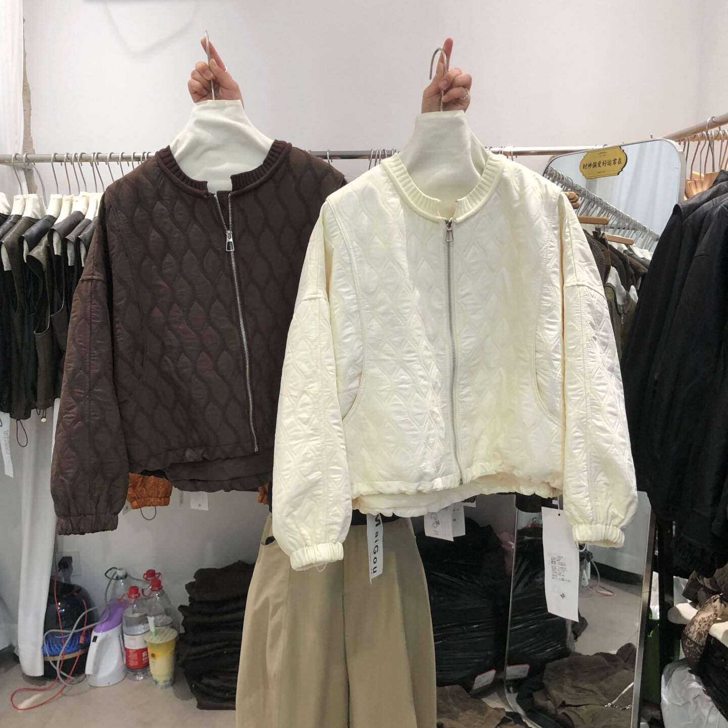 针织领口拼接绗棉外套女2026秋季新款韩版宽松休闲上衣女MG26910