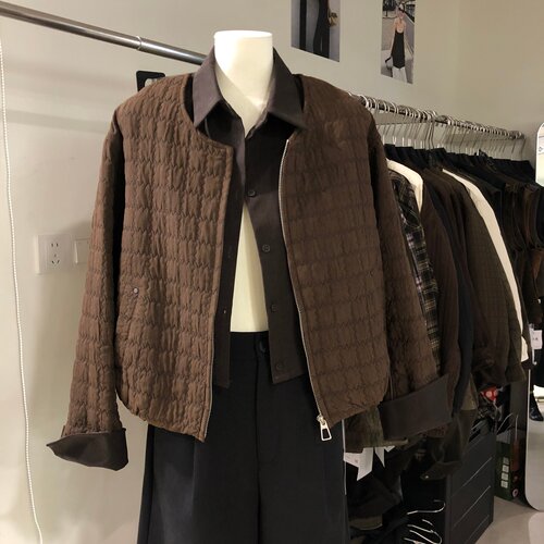 假两件衬衫翻领拼接绗棉外套女2026秋季新款宽松休闲夹克MMX9137
