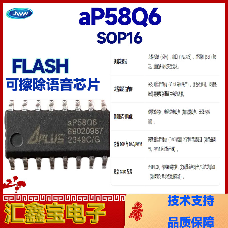 aP58Q6SOPFLASH可擦除语音芯IC