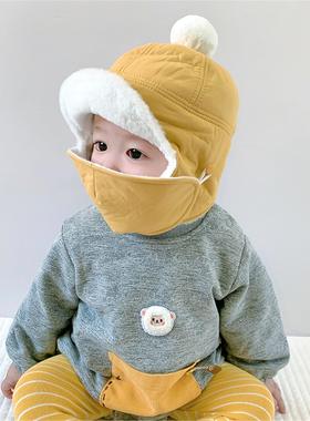 婴儿帽子秋冬季男童宝宝护耳帽儿童防风帽幼儿口罩女童雷锋帽冬款