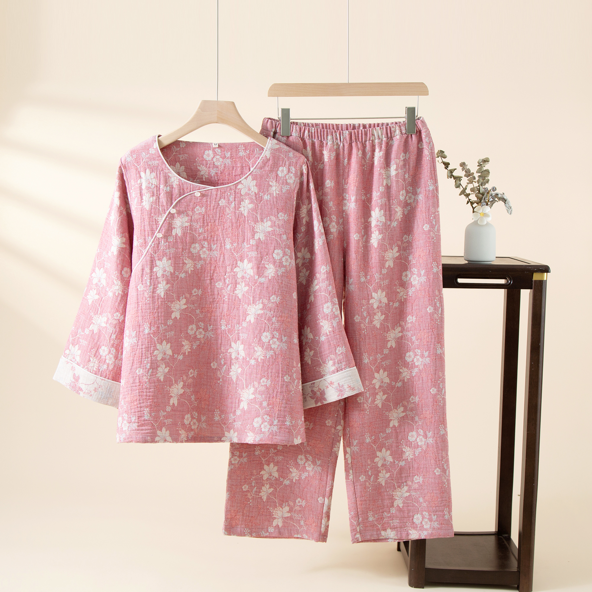 国风新中式棉麻中老年睡衣套装