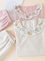 New Chinese-style traditional Chinese style spring, summer and autumn pure cotton and linen pajamas for women, long-sleeved, button-up and embroidered high-end home wear set thumbnail 7