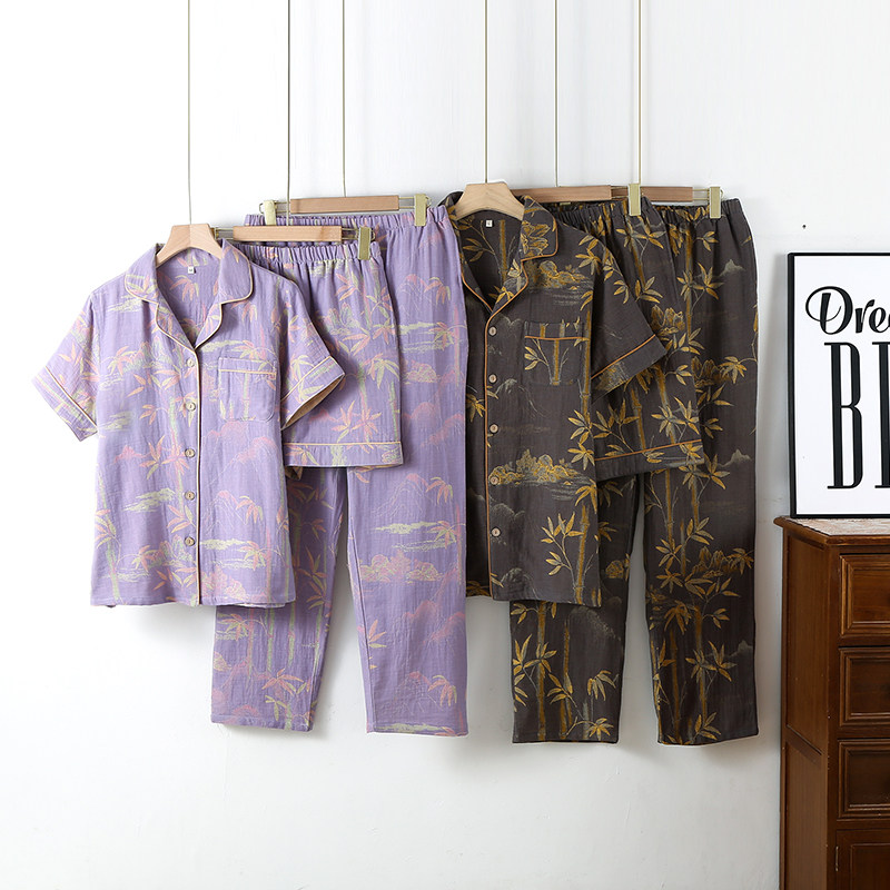 情侣睡衣夏季纯棉短袖女开衫三件套中青年大码宽松休闲男士家居服,女士内衣/男士内衣/家居服,睡衣/家居服套装,淘宝优惠券,粉丝福利购,淘宝优惠卷