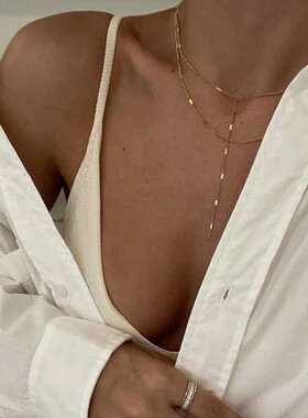 双层流苏项链细链条 冷淡风网红气质锁骨链不锈钢Y字叠戴吊坠颈链