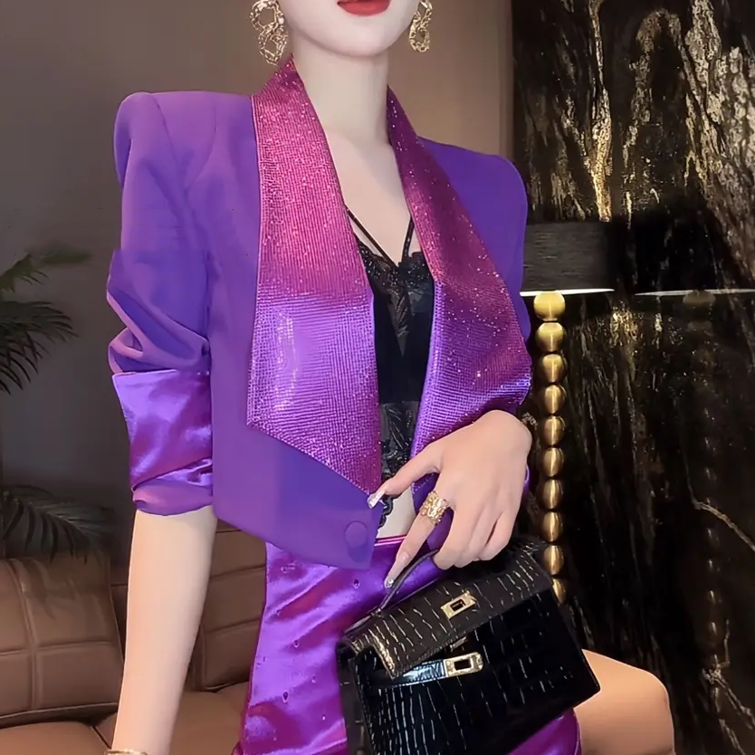 欧洲站时尚潮流洋气烫钻长袖外套女2025春季新款修身设计感上衣潮