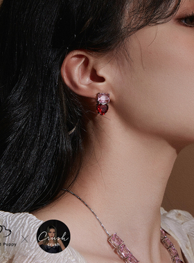 Crush X PP饰品红色爱心耳环女高级感小众耳饰韩国气质水晶耳钉