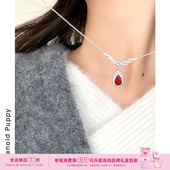 现货· 翎 红宝石水滴项链小众轻奢颈链简约气质925纯银锁骨链