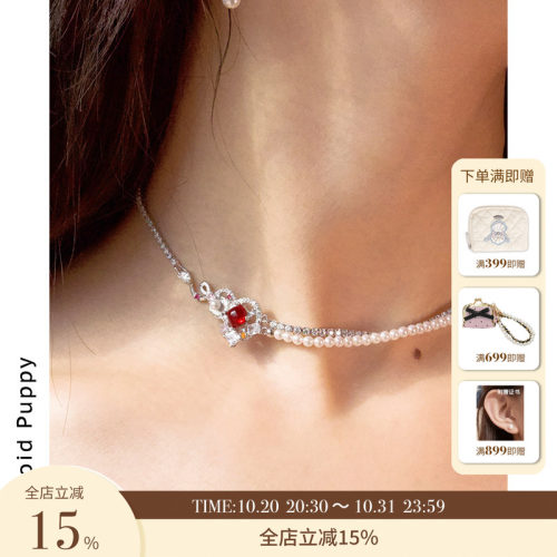 PP《来福》新中式葫芦珍珠项链女小众设计感复古红色锁骨链choker