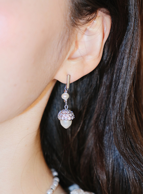 珍珠做的松果～原创小众橡果珍珠耳环精致百搭耳钉不对称耳坠耳夹