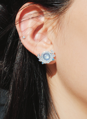 PP饰品 珊·小众海蓝宝简约轻奢耳钉蓝色气质耳夹小众设计耳环女