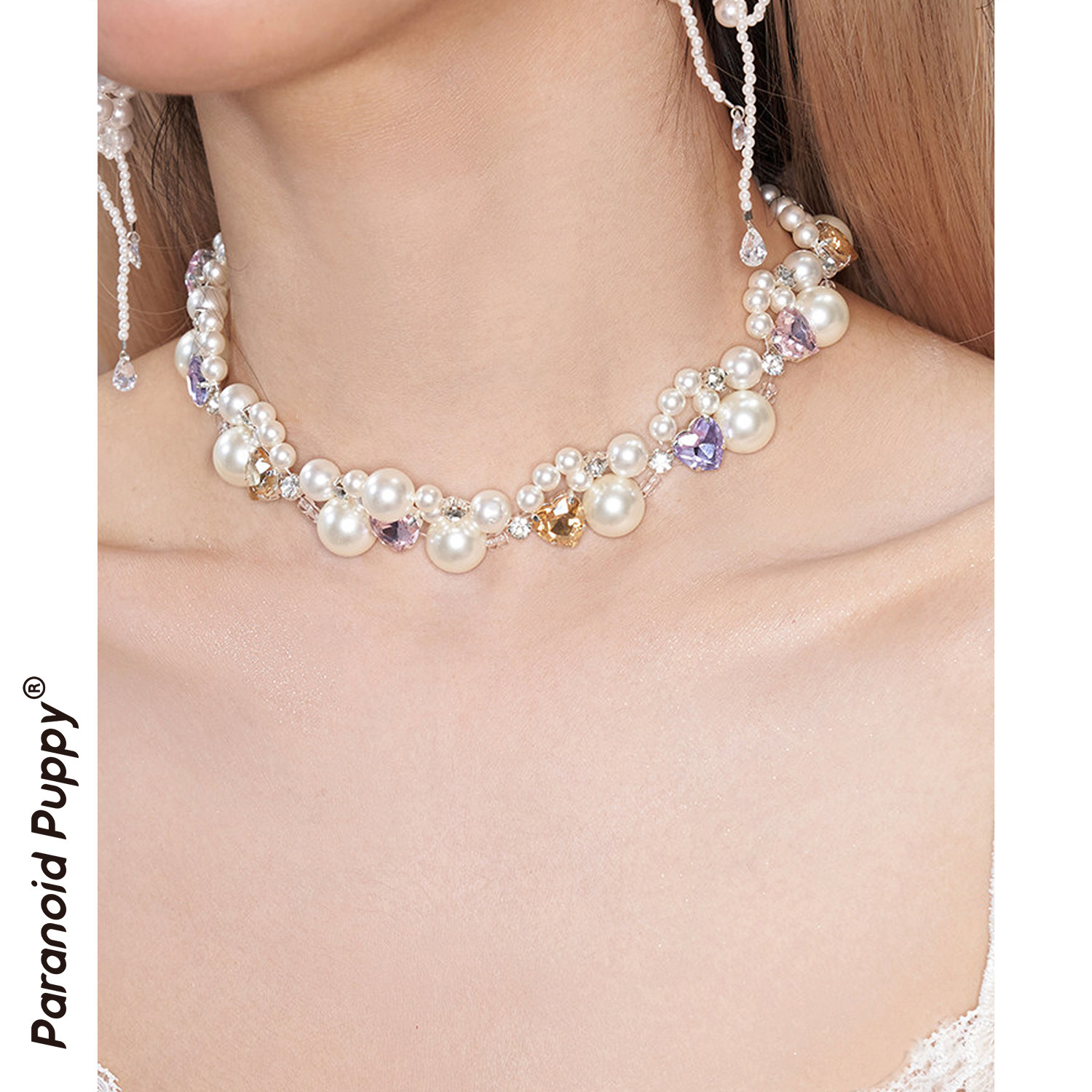 现货&middot;明星同款 绫 vintage马卡龙爱心珍珠项链轻奢锁骨链choker
