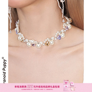 现货·明星同款 vintage马卡龙爱心珍珠项链轻奢锁骨链choker 绫