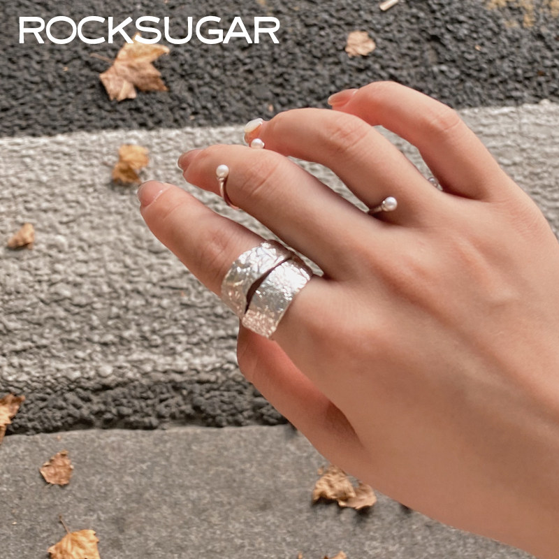 S925银锡纸纹理小众设计男女戒指