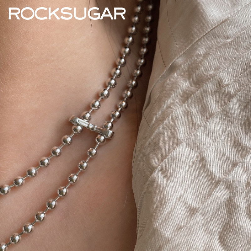 ROCKSUGAR原创设计mini芭蕾风蝴蝶结双层925纯银圆珠珠锁骨链颈链